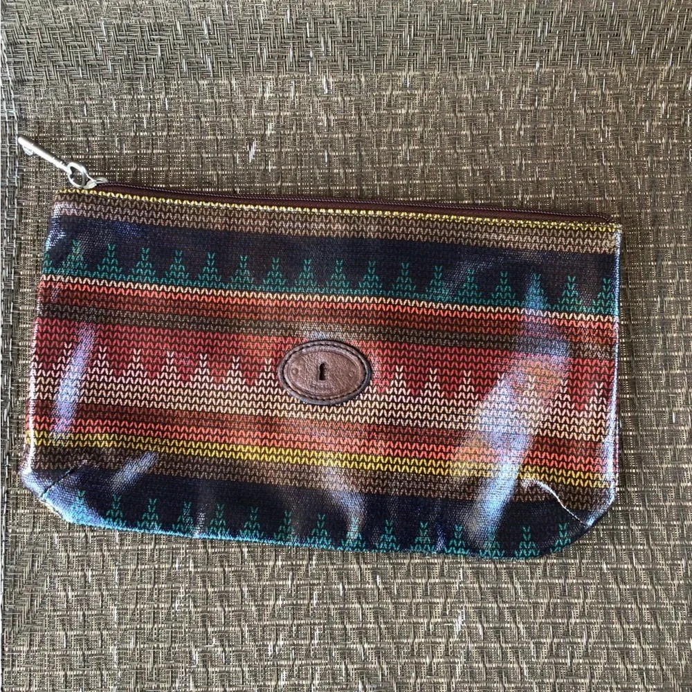 Fossil Burgundy Multicolored Patterned Clutch Bag
